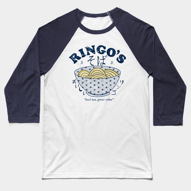 Ringo’s Soba Blue Eye Samurai Baseball T-Shirt by MorvernDesigns